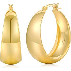 Women's Thick Hoop Plated Sterling Gold Lightweight Chunky Large Earrings